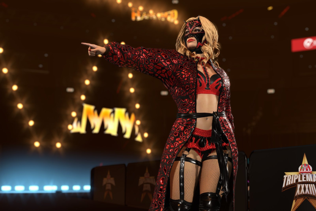Lady Flamer campeona de Triple AAA en el videojuego de WWE - Carxcter Campeche