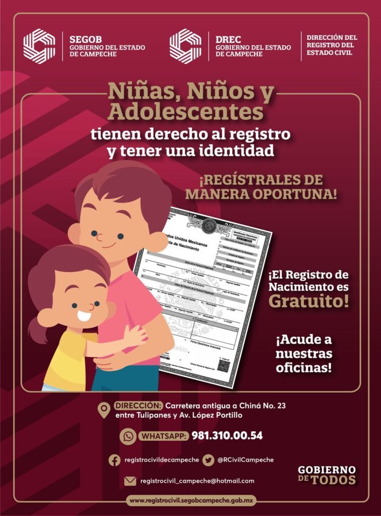 El Registro Civil de Campeche invita a tramitar acta de nacimiento para las y los niños - Carxcter Campeche