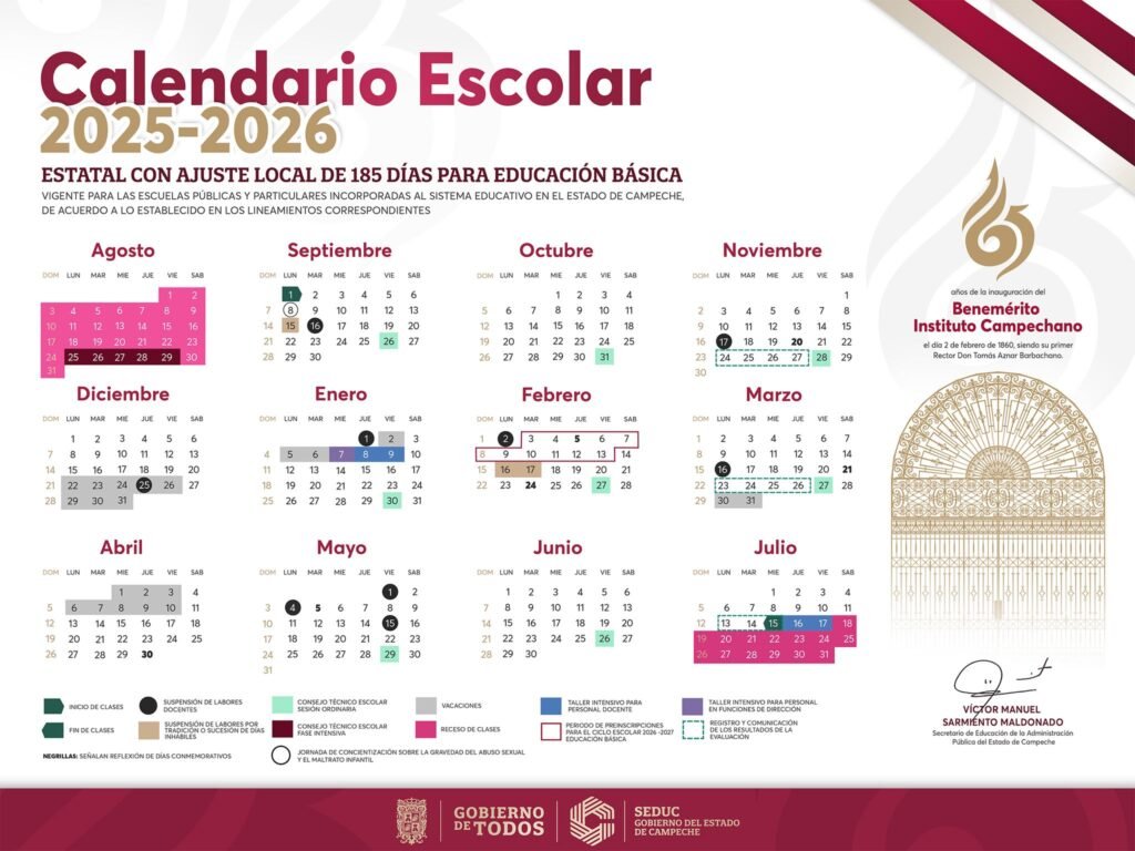 Calendario Oficial del Ciclo Escolar 2025-2026 - Carxcter Campeche